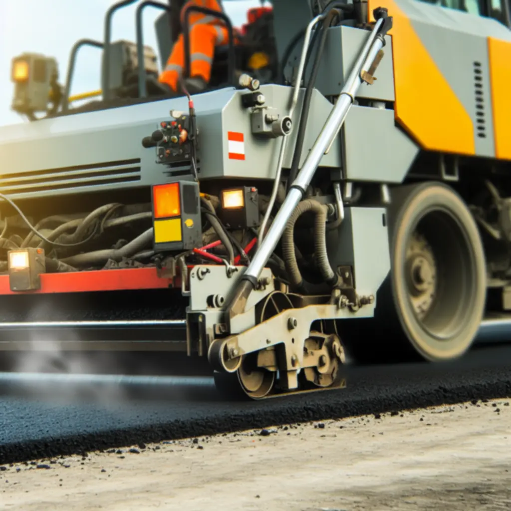 Precyzyjna układarka asfaltowa podczas pracy na autostradzie