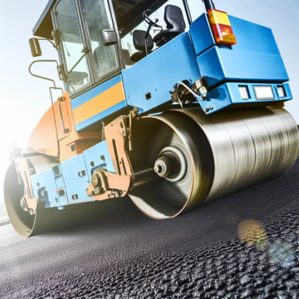 Ciężki walec drogowy podczas zagęszczania warstwy asfaltowej